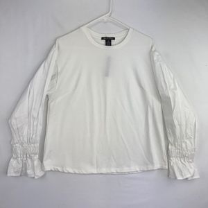 Olivia & Grace Knit Top With Woven Sleeves White M